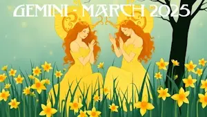 The Gemini twins sit in a field of daffodils