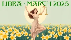 Libra dances in a field full of daffodils