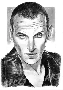 A pencil drawing of Christoper Ecclestone as Doctor Who.