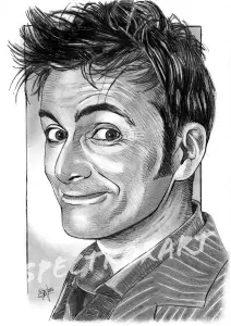 A pencil drawing of David Tennant as Doctor Who.