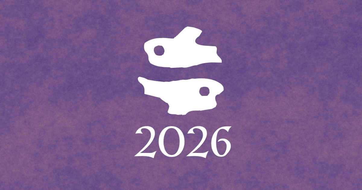 Two Pisces fish with a legend reading 2026.