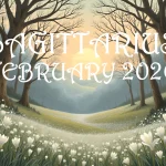 A snowy February landscape scene. The legend reads "Sagittarius - February 2026"
