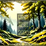 A British springtime woodland scene. A text overlay reads Libra April 2026.
