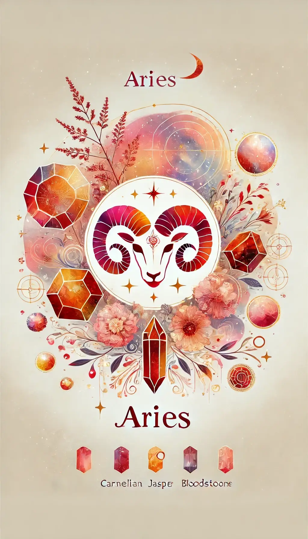 Crystals and Aries zodiac sign.