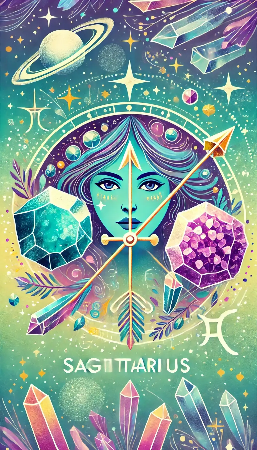 Crystals and Sagittarius zodiac sign.