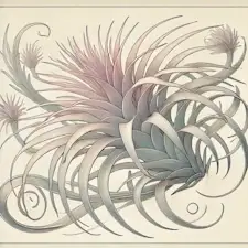 Art Nouveau illustration of an Air Plant with delicate, spiky leaves.