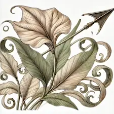 Art Nouveau illustration of an Arrowhead Plant with arrow-shaped leaves.