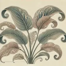 Art Nouveau illustration of a Calathea with beautifully patterned leaves.
