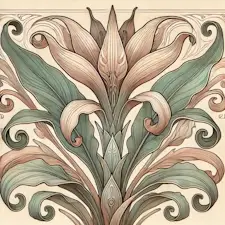 Art Nouveau illustration of a Cast Iron Plant with broad, tough leaves.