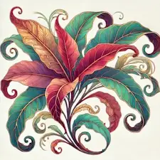 Art Nouveau illustration of a Croton with multicoloured leaves.