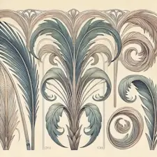 Art Nouveau illustration of a Majesty Palm with tall, graceful fronds.