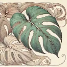 Art Nouveau illustration of a Monstera with large, split leaves.