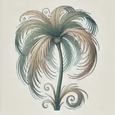Art Nouveau illustration of a Parlor Palm with soft, feathery fronds.