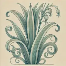 rt Nouveau illustration of a Snake Plant with tall, upright leaves. Plant for Aries,Virgo, Scorpio birth signs.