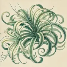 Art Nouveau illustration of a Spider Plant with arching green and white-striped leaves.