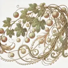 Art Nouveau illustration of a String of Pearls with trailing vines and bead-like leaves.