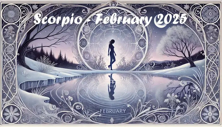 A silhouetted woman walks by a pond on a snowy day.