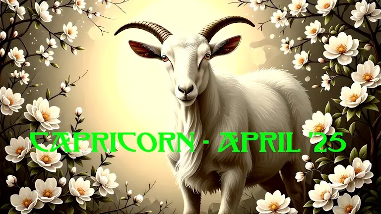 Capricorn the Goat with the sun behind him as he walks amongst the April blossom.