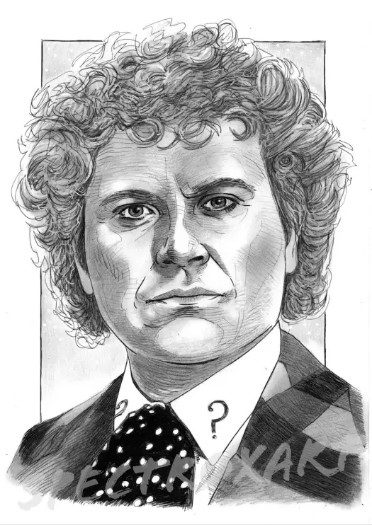 A pencil drawing of Colin Baker as Doctor Who.
