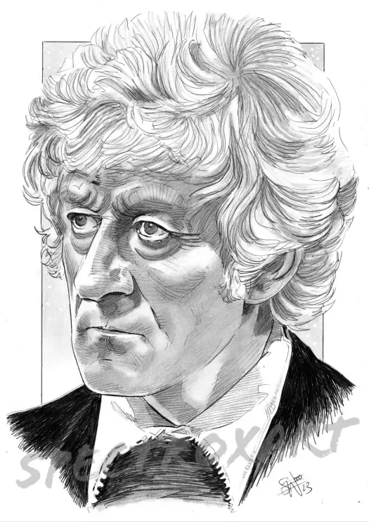 A pencil drawing of Jon Pertwee as Doctor Who.