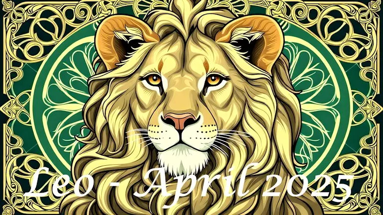 An Art Nouveau style depiction of Leo the Lion with a Celtic knotwork border