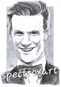 A pencil drawing of Matt Smith as Doctor Who.