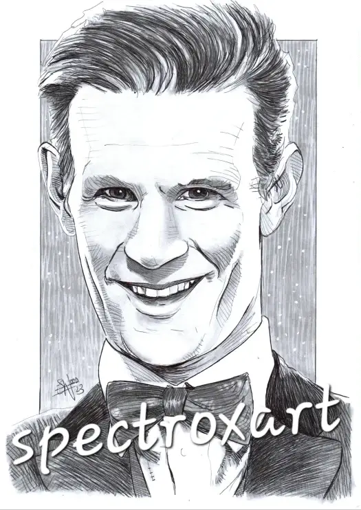 A pencil drawing of Matt Smith as Doctor Who.