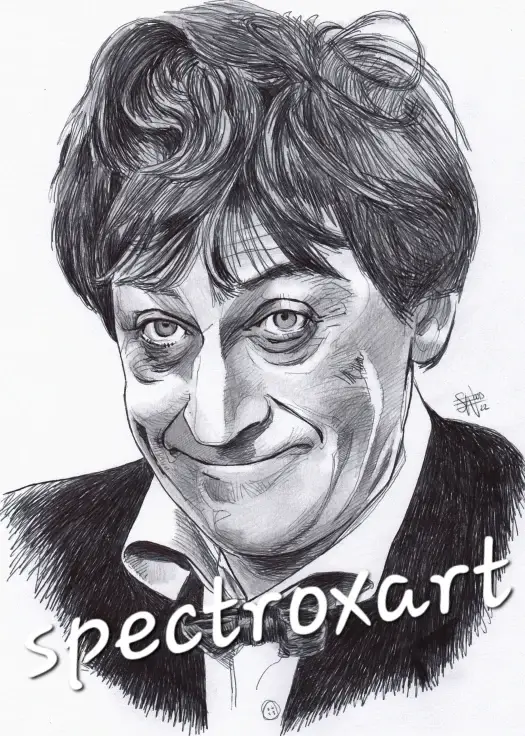 A pencil drawing of Patrick Troughton as Doctor Who.