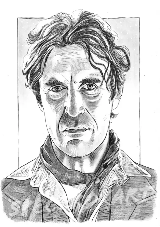 A pencil drawing of Paul McGann as Doctor Who.