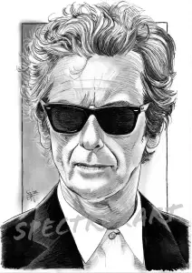 A pencil drawing of Peter Capaldi as Doctor Who.
