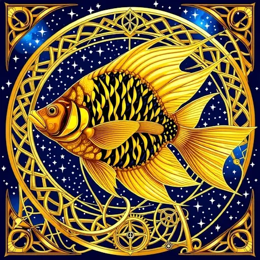 A golden angel fish swimming through the stars