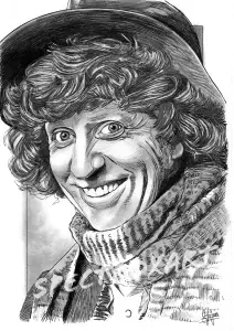 A pencil drawing of the utterly wonderful Tom Baker as Doctor Who.