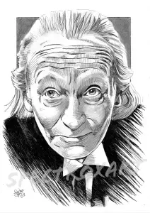 A pencil drawing of William Hartnell as Doctor Who.