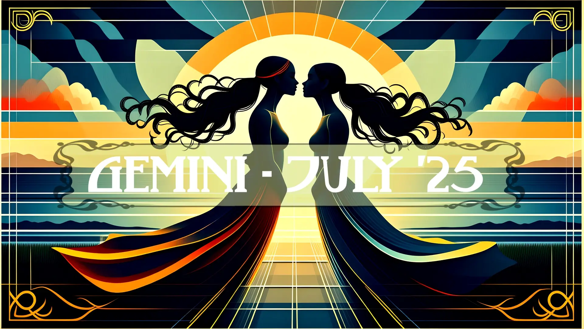 A stylised geometric Art Deco depiction of the Gemini twins.