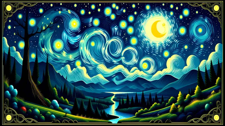 A mystical sky in the style of Van Goch