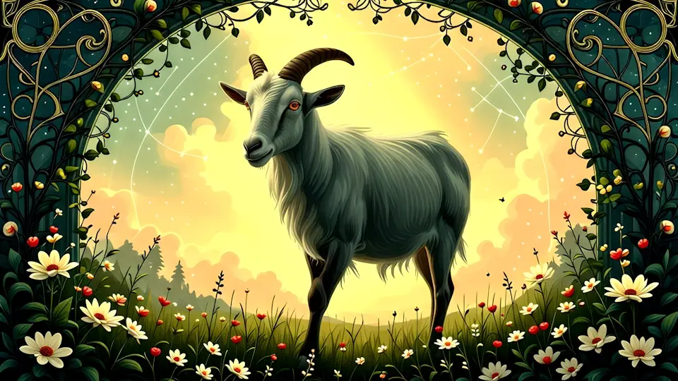 Capricorn the Goat set against a sunrise