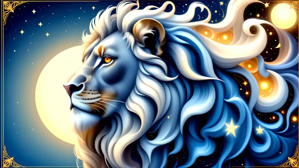 Leo the Lion against a mystical sky