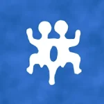 A cloudy blue background with a cave-painting style depiction of the Gemini zodiac sign.