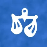 A cloudy blue background with a cave-painting style depiction of the Libra zodiac sign.