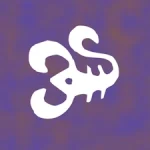 A cloudy purple background with a cave-painting style depiction of the Scorpio zodiac sign.