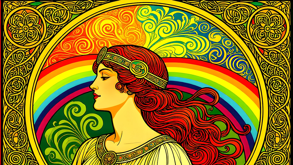 A psychedelic Muchsaesque picture of a woman,