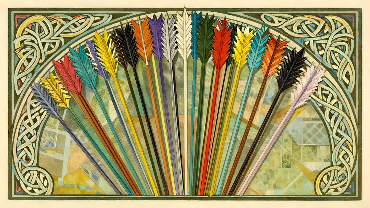 A fan of brightly coloured arrows.